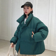 Load image into Gallery viewer, Korean Style 2019 Winter Jacket Women Stand Collar Solid Black White Female Down Coat Loose Oversized Womens Short Parka - Lifestyles Intra Asia