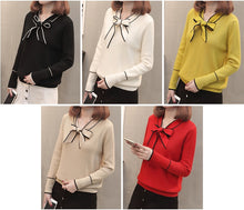 Load image into Gallery viewer, Women Long Sleeve Knitted Sweater Female with Bow Yellow Red Jumper Ladies Clothes Autumn Winter Pullover Sweater Outwear - Lifestyles Intra Asia
