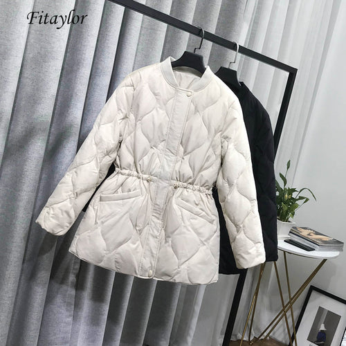 Fitaylor Women Stand Collar Baseball Uniform Down Parkas Winter Casual Zipper Slim Black White Down Jacket Female Bomber Outwear - Lifestyles Intra Asia