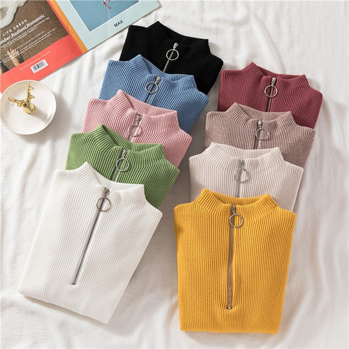 Women Turtleneck Sweater Women Pullover Knitted Zipper Sweater Women Sweaters And Pullovers - Lifestyles Intra Asia