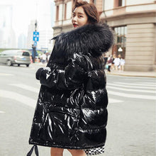 Load image into Gallery viewer, Real Natural Fur 2019 Patent Leather Winter Jacket Women Thicken Long Down Parka Hooded Female Duck Down Coat Waterproof Jacket - Lifestyles Intra Asia
