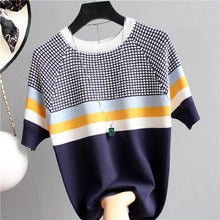 Load image into Gallery viewer, Short Sleeved Sweater Women Striped Top 2019 Plaid Knitted Cotton Woman Clothes - Lifestyles Intra Asia