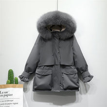 Load image into Gallery viewer, Fitaylor Winter Jacket Women Large Natural Fox Fur White Duck Down Coat Thick Parkas Warm Sash Tie Up Zipper Down Snow Outerwear - Lifestyles Intra Asia