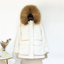 Load image into Gallery viewer, Fitaylor Winter Jacket Women Large Natural Fox Fur White Duck Down Coat Thick Parkas Warm Sash Tie Up Zipper Down Snow Outerwear - Lifestyles Intra Asia