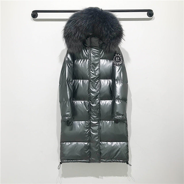 Big Real Raccoon Fur Collar 2019 Hooded Winter Jacket Women Long  White Duck Down Parkas Coat Female Loose Thick Warm Outwear - Lifestyles Intra Asia