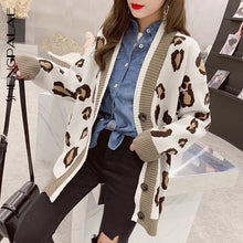 Load image into Gallery viewer, SHENGPALAE 2020 New Fashion Autumn V-neck Single Breasted Leopard Print Cardigans Women Loose Casual Korean Tide Sweater FV110 - Lifestyles Intra Asia