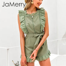 Load image into Gallery viewer, JaMerry Elegant ruffle sleeveless playsuit women Hollow out white female jumpsuit romper Holiday summer cotton jumpsuit overalls - Lifestyles Intra Asia