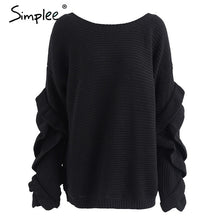 Load image into Gallery viewer, Simplee Ruffle knitted sweater women pullover female Casual loose round neck winter sweater Autumn pull femme knit jumper - Lifestyles Intra Asia
