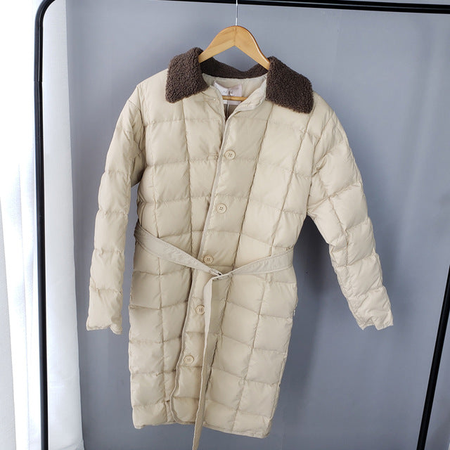 Winter Jacket Women Long Coat Lamb Wool Collar Parka Button Belt Women Clothes - Lifestyles Intra Asia