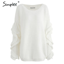 Load image into Gallery viewer, Simplee Ruffle knitted sweater women pullover female Casual loose round neck winter sweater Autumn pull femme knit jumper - Lifestyles Intra Asia