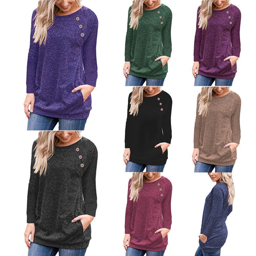 Fashion Women Warm Winter T Shirt 2019 Casual Long Sleeve O-Neck Button Pocket Tee Shirt Plus Size Cotton Tops Women Clothes - Lifestyles Intra Asia
