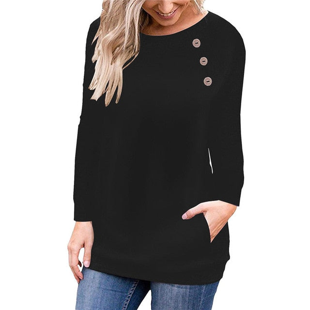 Fashion Women Warm Winter T Shirt 2019 Casual Long Sleeve O-Neck Button Pocket Tee Shirt Plus Size Cotton Tops Women Clothes - Lifestyles Intra Asia