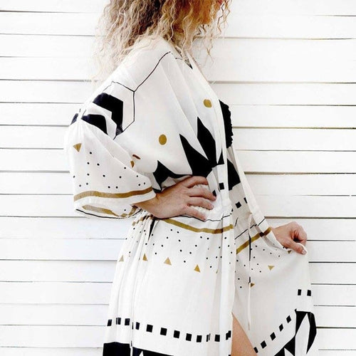 Swimsuit Cover Up 2019 Women Pareo Beach Dress Wears Print Loose Long Dress Beach Cardigan Bathing Suit Beach Cover Ups - Lifestyles Intra Asia