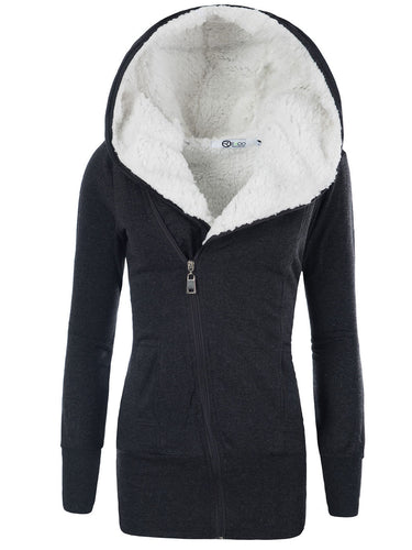 Women Coats Winter Lamb Cashmere Overcoat Long Slim Zipper Hooded Parka Female Plus Size Warm Women Clothes - Lifestyles Intra Asia